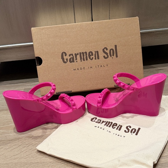 Carmen Sol Pink Wedge Sandals - Picture 4 of 6